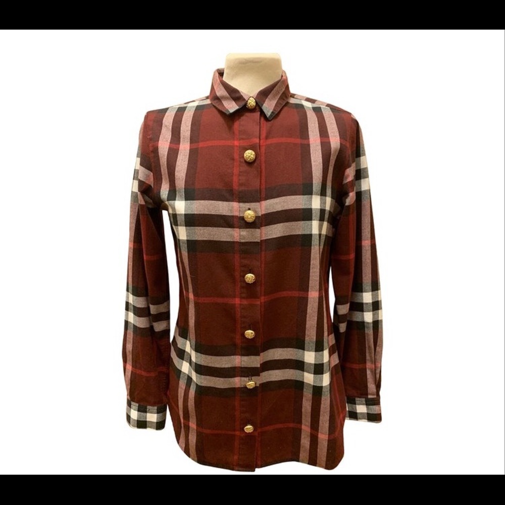 Burberry plaid shirt gold buttons